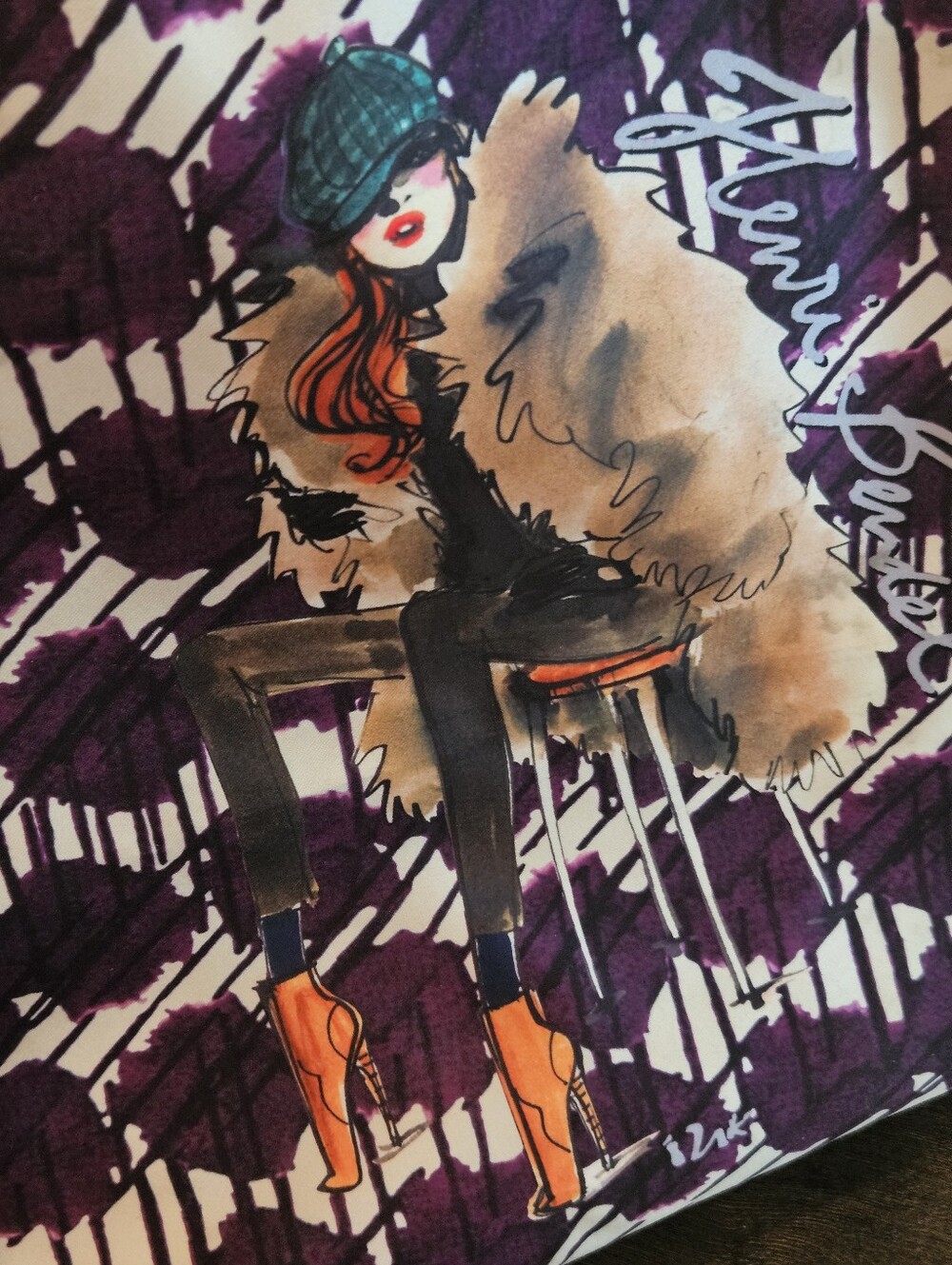 Henri Bendel NYC Fashion Illustration Purple Graphic Tote Shopper Bag - Picture 9 of 16